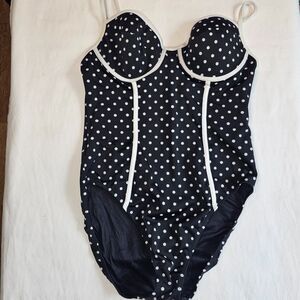 Shape FX Black & White Polka Dot One Piece Swimsuit Bathing Suit w Bra sz 14